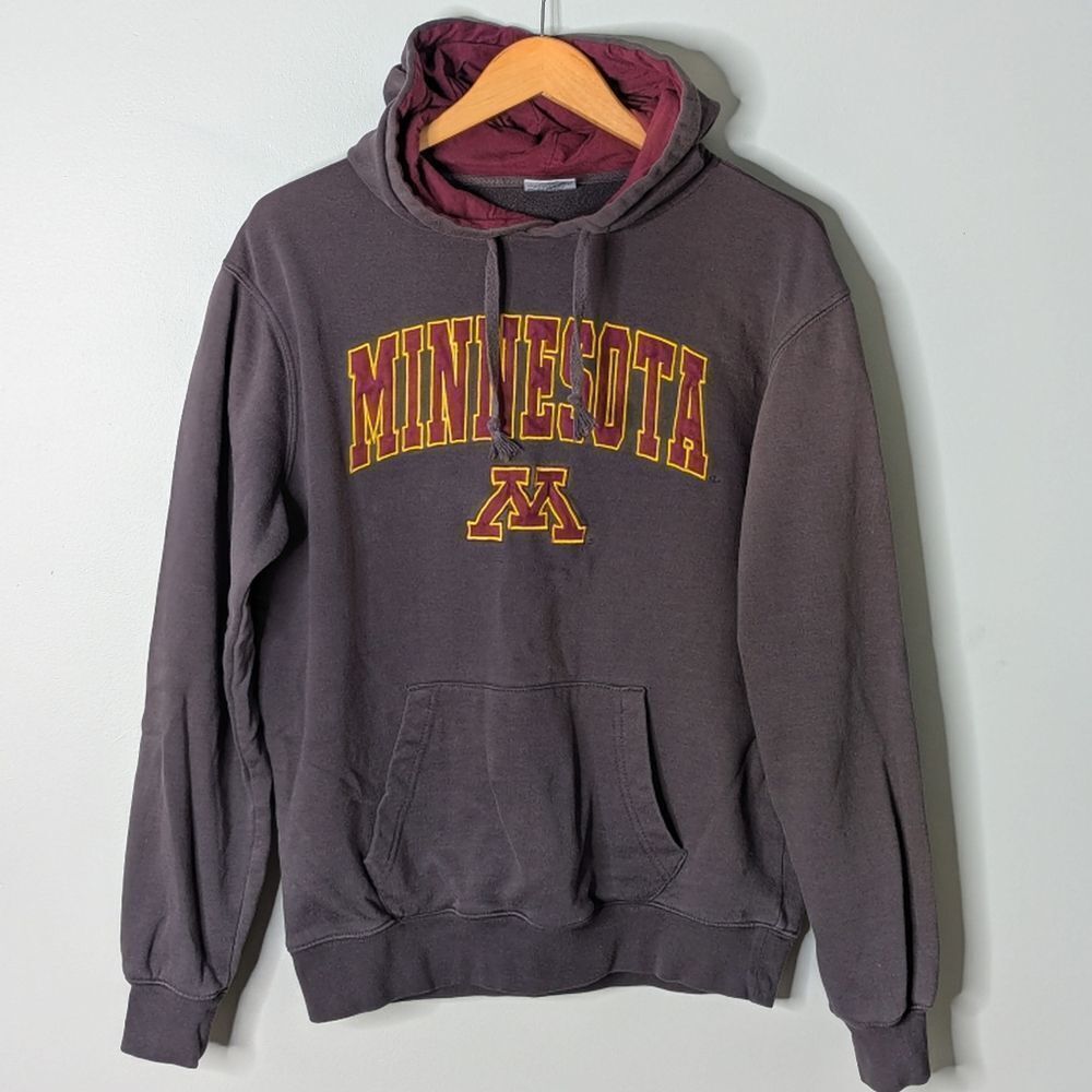 Minnesota Themed Dark Grey & Burgundy Pullover Hoodie Size Unisex M